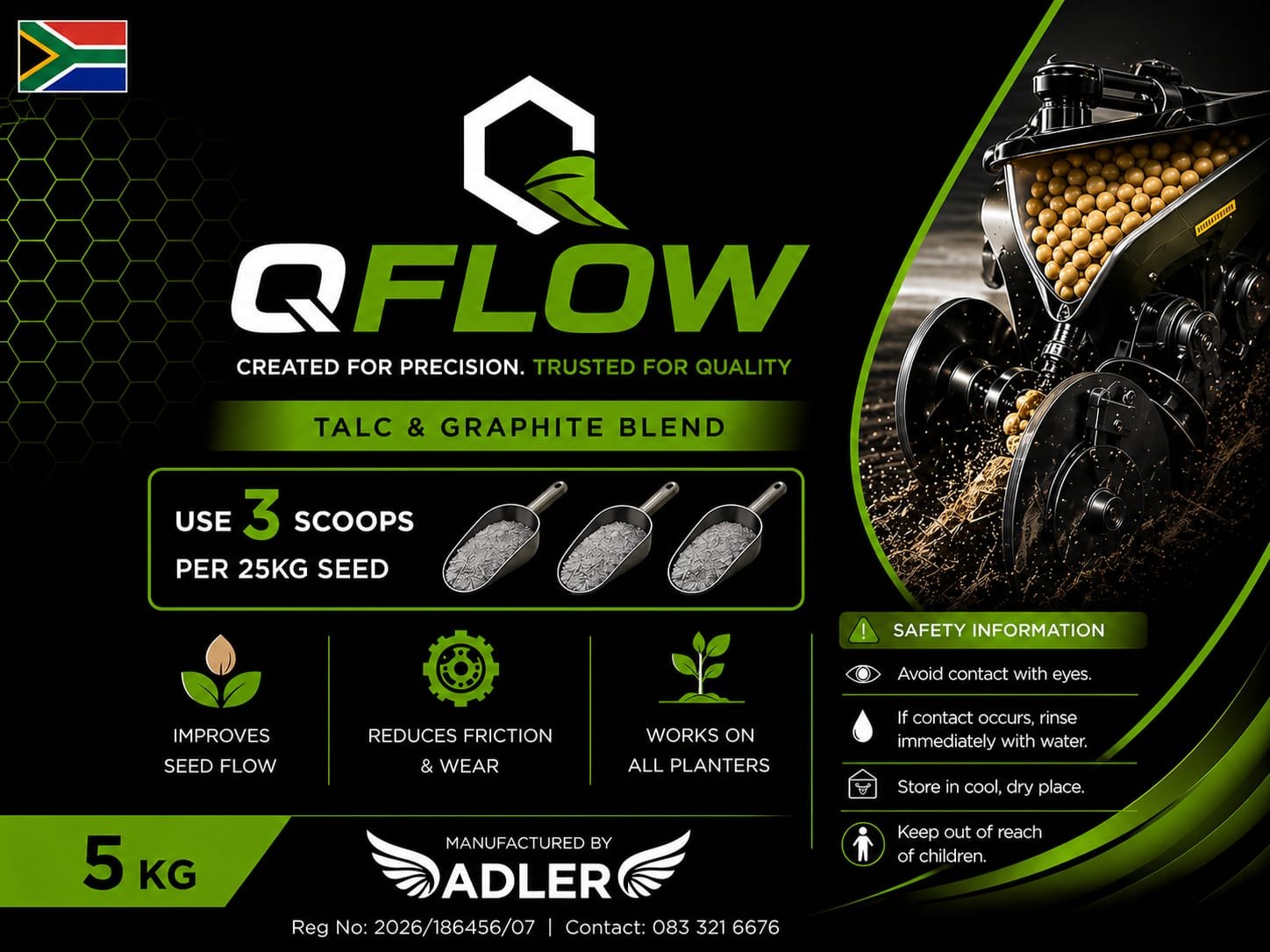 Q-FLOW 5 kg label: talc and graphite blend